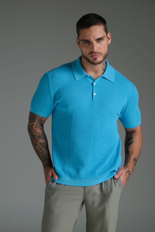 polo tricot azul bebê