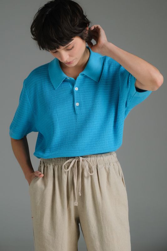 polo tricot azul bebê