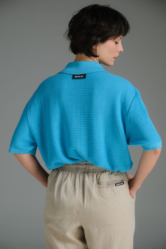polo tricot azul bebê