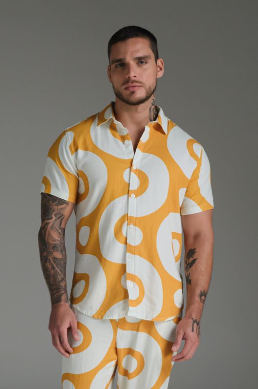 camisa linho mc 3rd floor darlan rosa amarelo