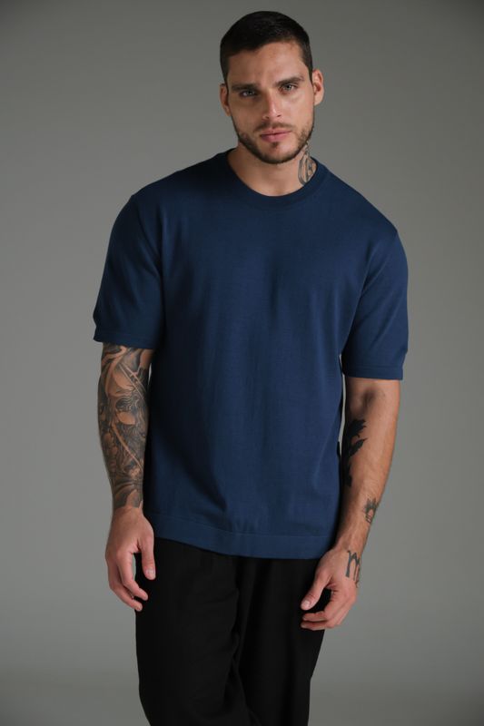 camiseta tricot marinho