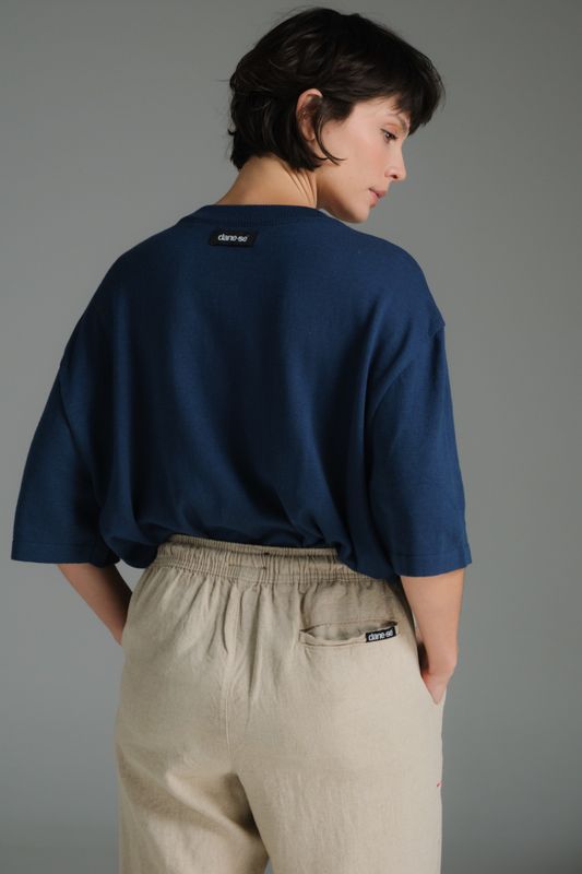 camiseta tricot marinho