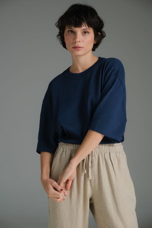 camiseta tricot marinho