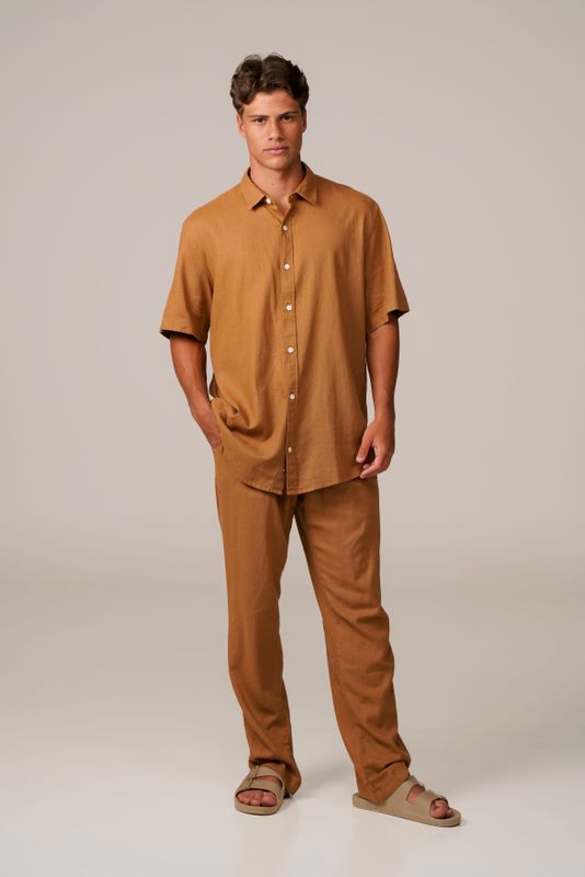 camisa linho manga curta doce de leite