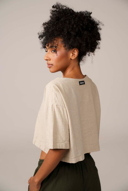 cropped linho natural