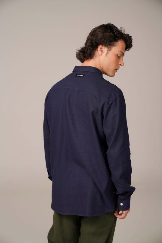 camisa linho manga longa marinho