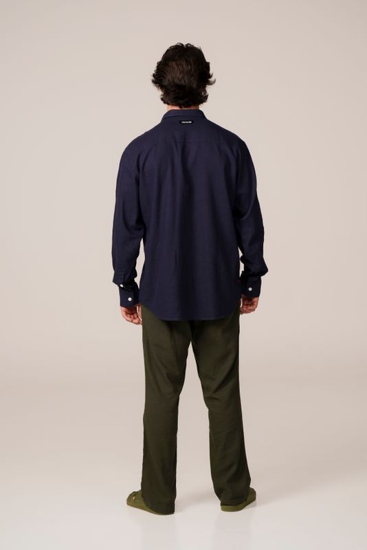 camisa linho manga longa marinho