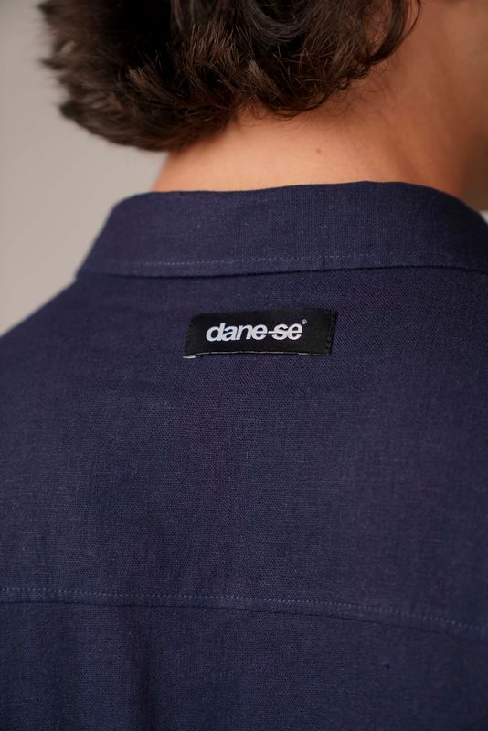 camisa linho manga curta marinho