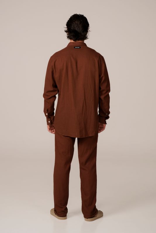 camisa linho manga longa marrom