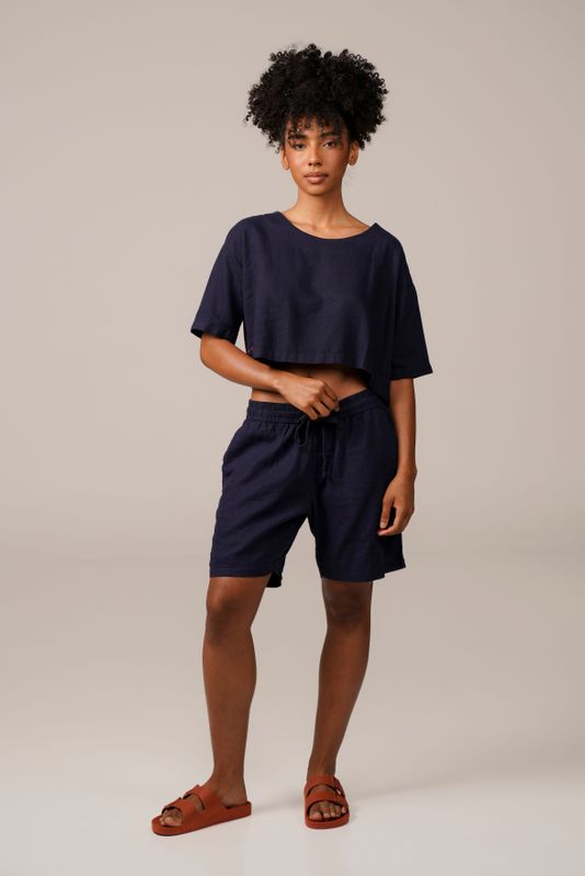 cropped linho marinho