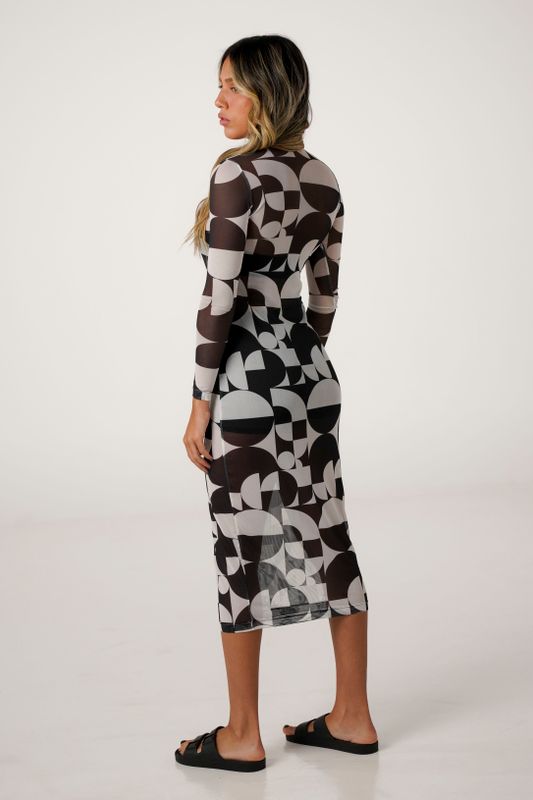 vestido midi tule bauhaus pb p&b estampado