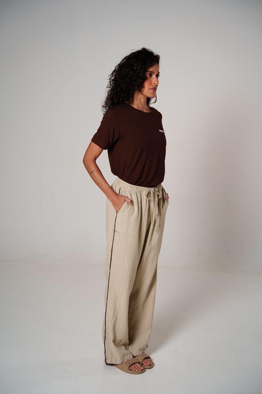 calça linho debrum natural