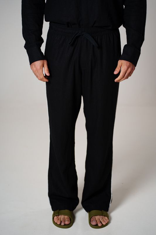 calça linho debrum preto