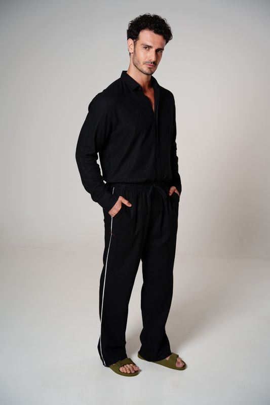 calça linho debrum preto