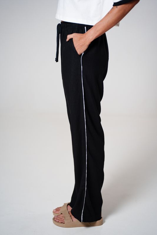 calça linho debrum preto