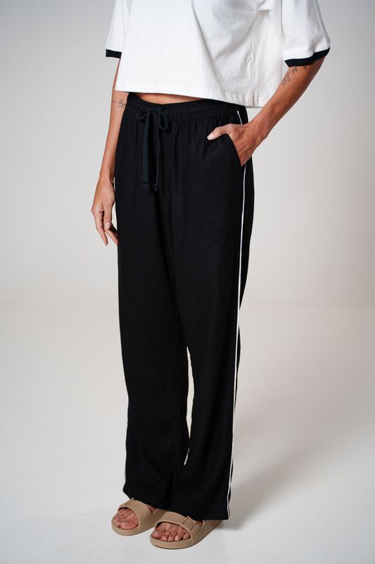calça linho debrum preto