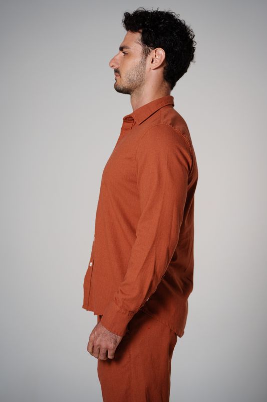 camisa manga longa viscolinho caramelo