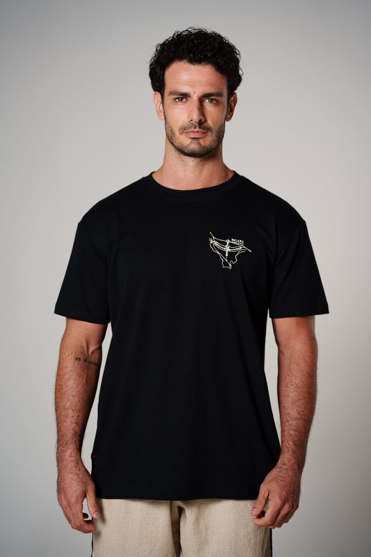 camiseta regular relaxa costas preto