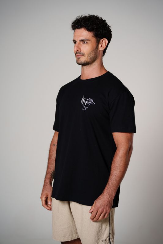 camiseta regular relaxa costas preto