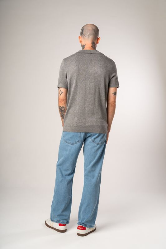 polo tricot egipcio cinza