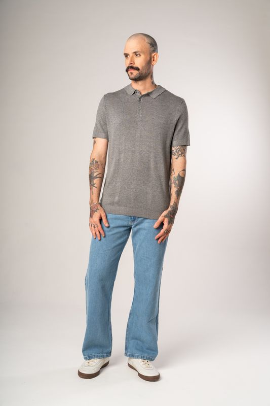 polo tricot egipcio cinza