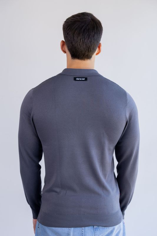 sueter tricot egipcio gola polo cinza