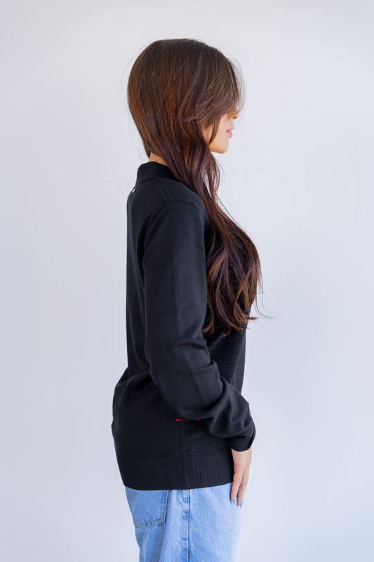 sueter tricot egipcio gola polo preto