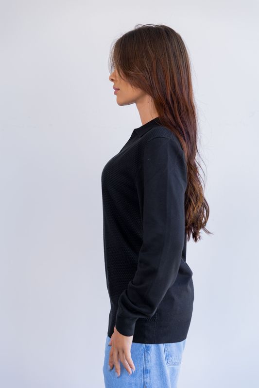 sueter tricot egipcio gola polo preto