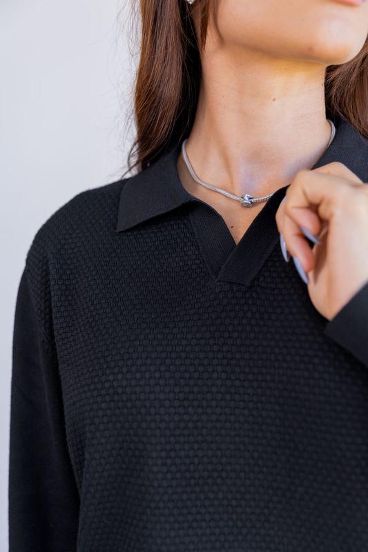 sueter tricot egipcio gola polo preto