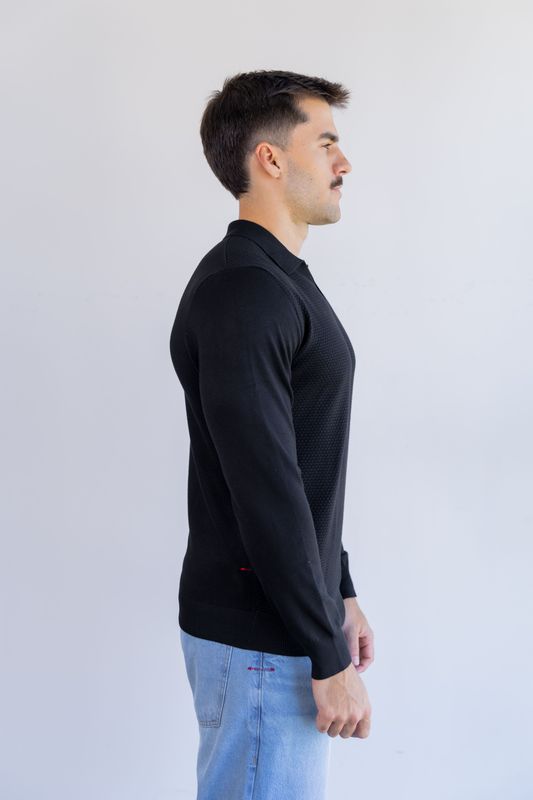 sueter tricot egipcio gola polo preto