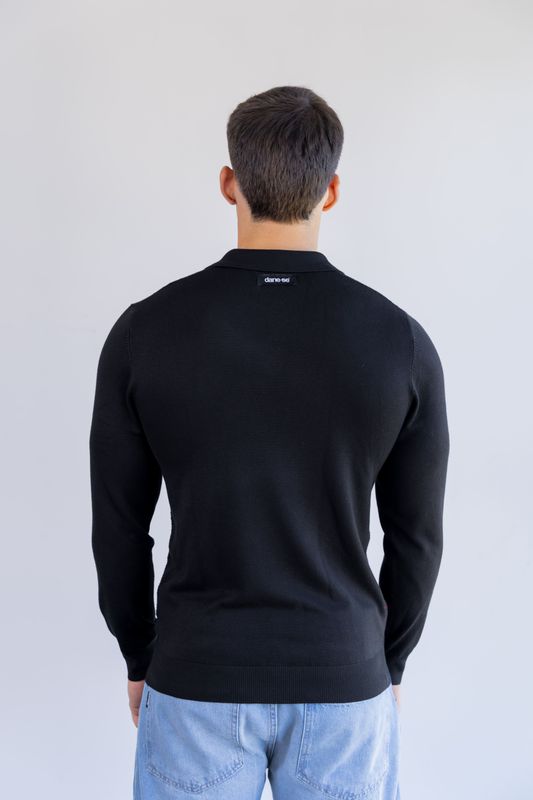 sueter tricot egipcio gola polo preto