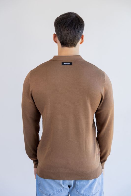 sueter tricot egipcio gola polo caramelo
