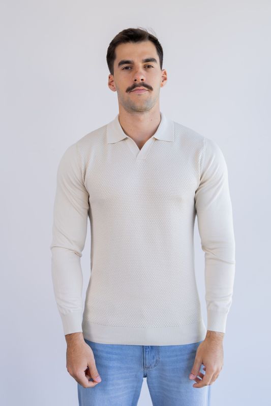 sueter tricot egipcio gola polo bege