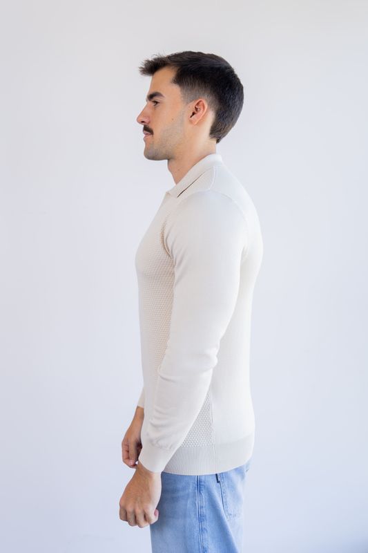 sueter tricot egipcio gola polo bege