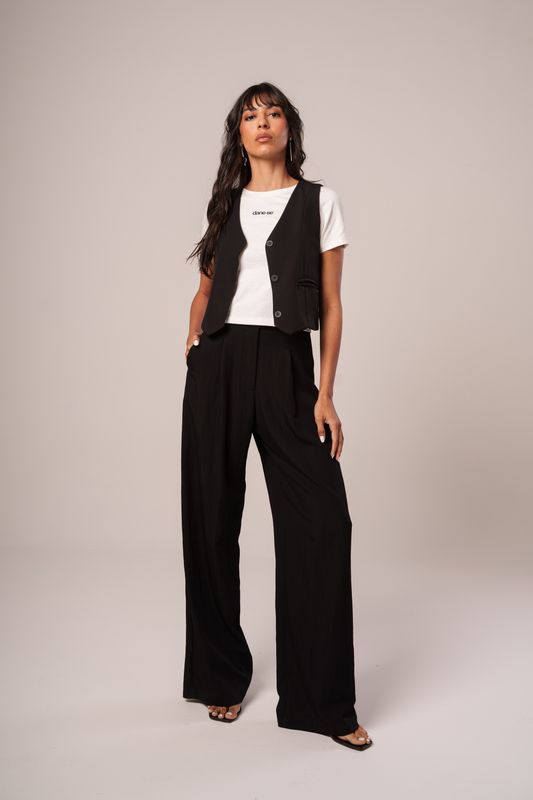 calça alfaiataria wide leg com pregas preto