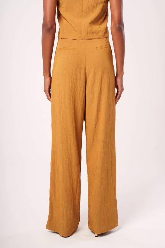 calça alfaiataria wide leg com pregas demerara