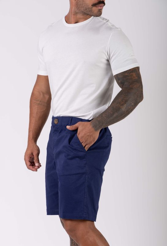short sarja alfaiataria marinho