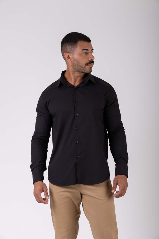camisa comfy work manga longa preto