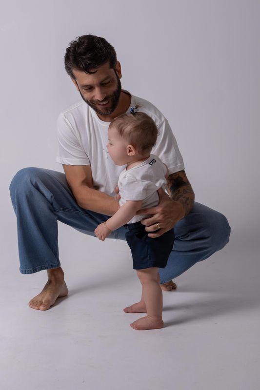 short baby linho marinho