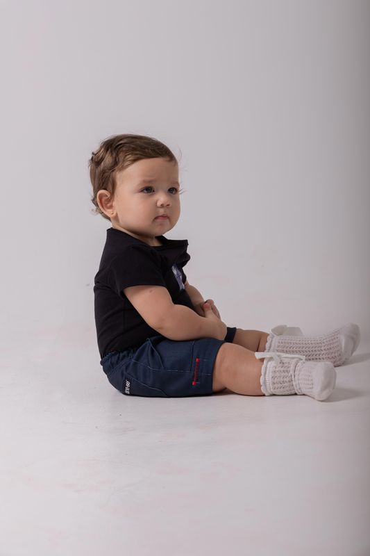 short baby linho marinho