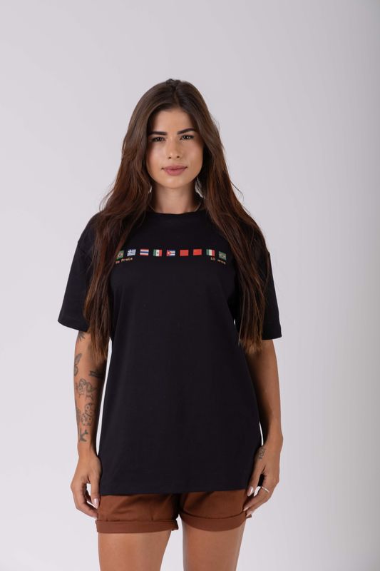 camiseta regular selos npf26 preto