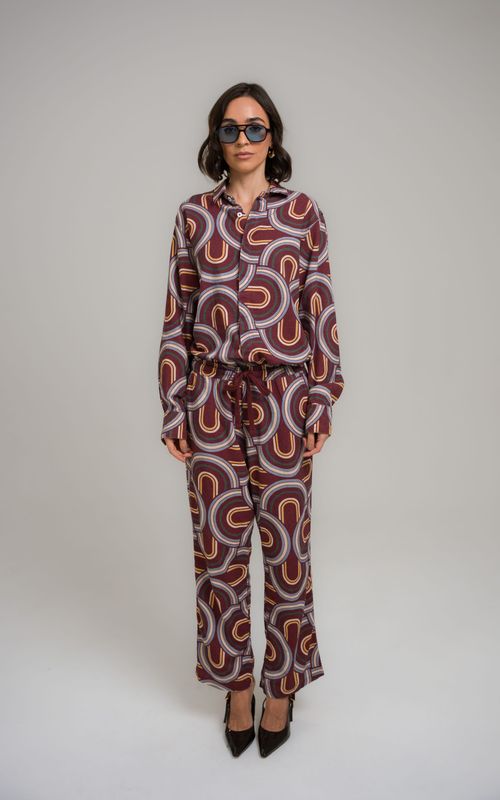 calça linho mid century modern estampado