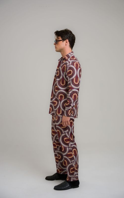 calça linho mid century modern estampado