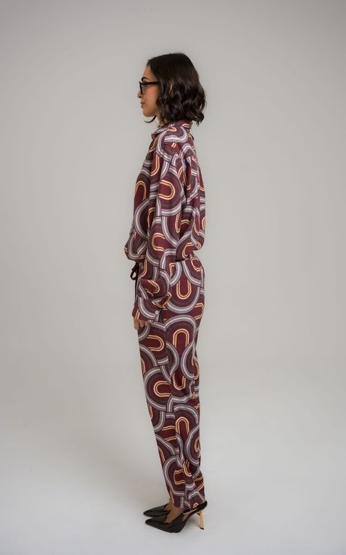 camisa linho manga longa mid century modern estampado