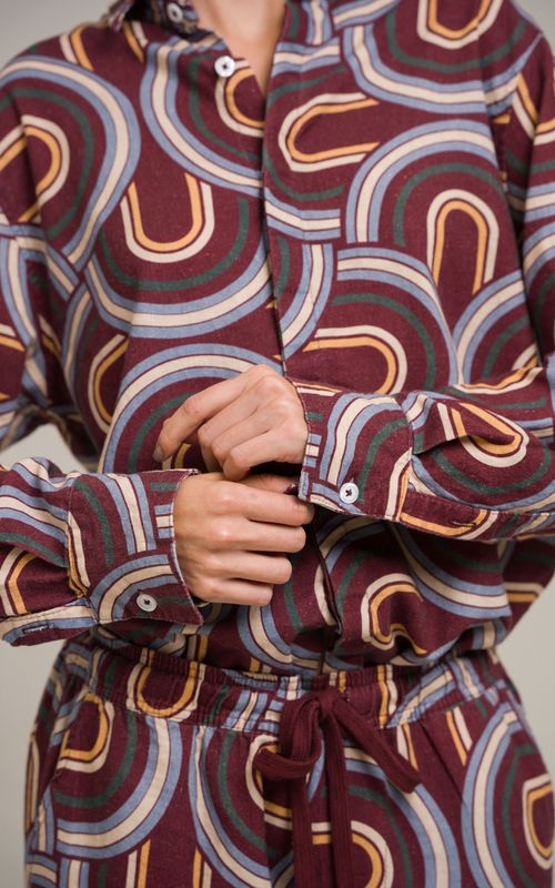 camisa linho manga longa mid century modern estampado