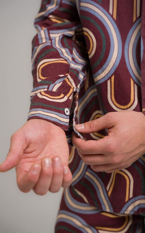 camisa linho manga longa mid century modern estampado