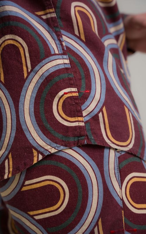 camisa linho manga longa mid century modern estampado