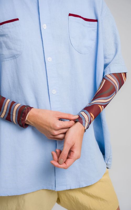camisa over linho debrum manga curta azul bebê