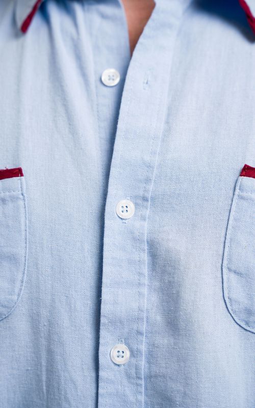camisa over linho debrum manga curta azul bebê