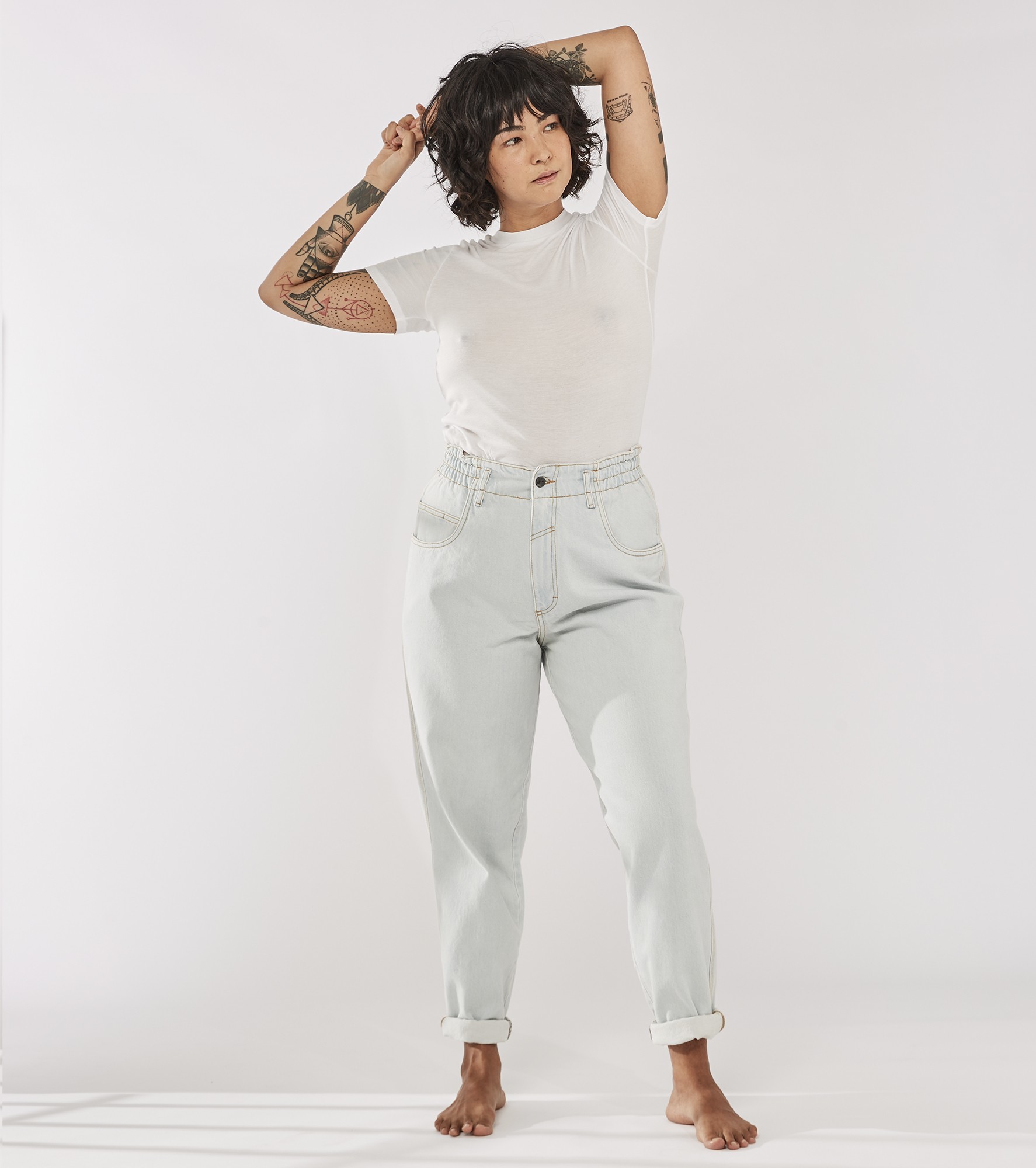 Baggy Jeans com Elástico | Rita Azul Delavê